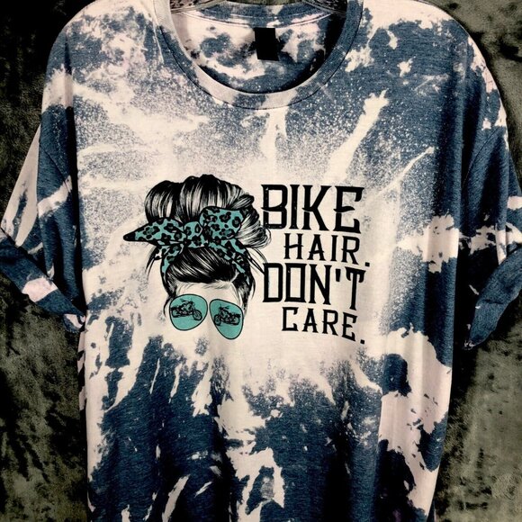 Women’s Biker Shirt Bike Hair Don’t Care Funny T Shirt Size Extra Large Tee - Picture 2 of 9